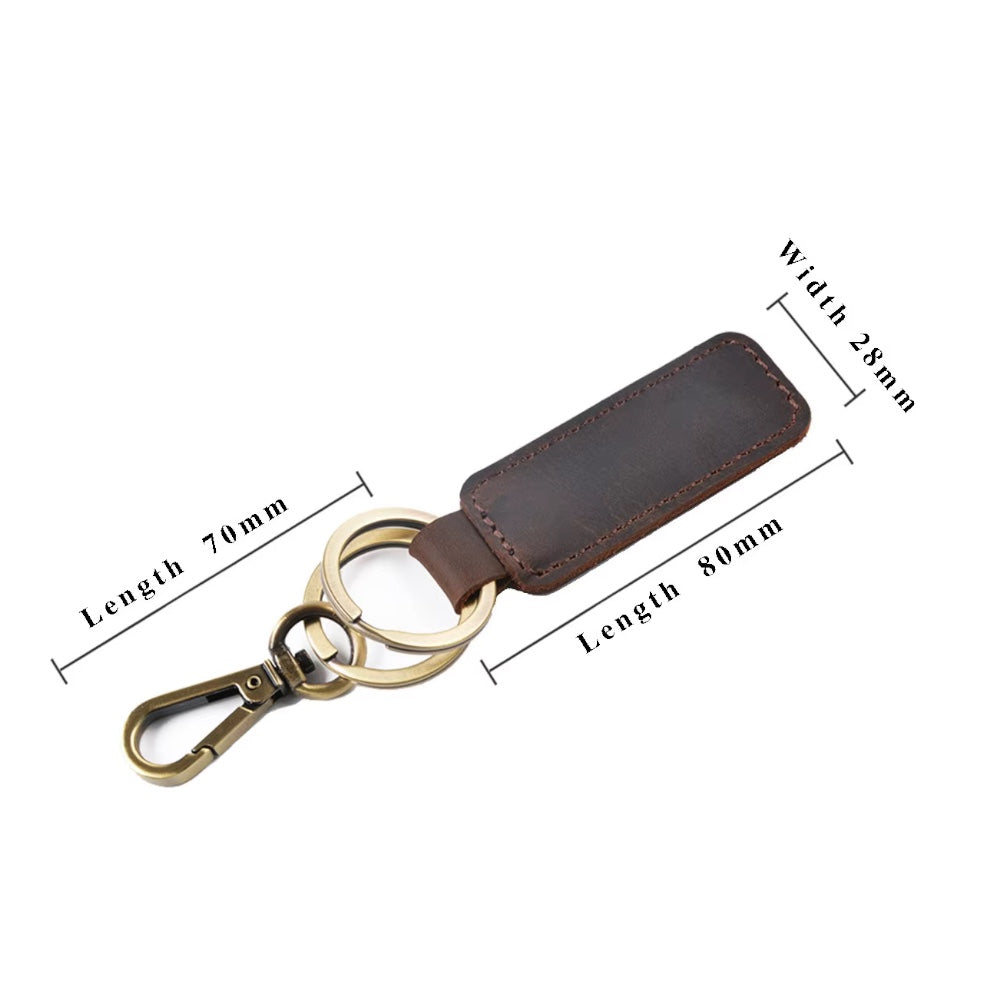 Handmade Crazy Horse Leather Keychain with Hook & Double Rings – Personalised Gift