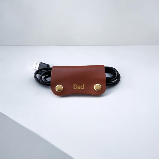 Personalised Handmade Leather Large Cable Tie – Durable Office & Home Cable Organizer Gift