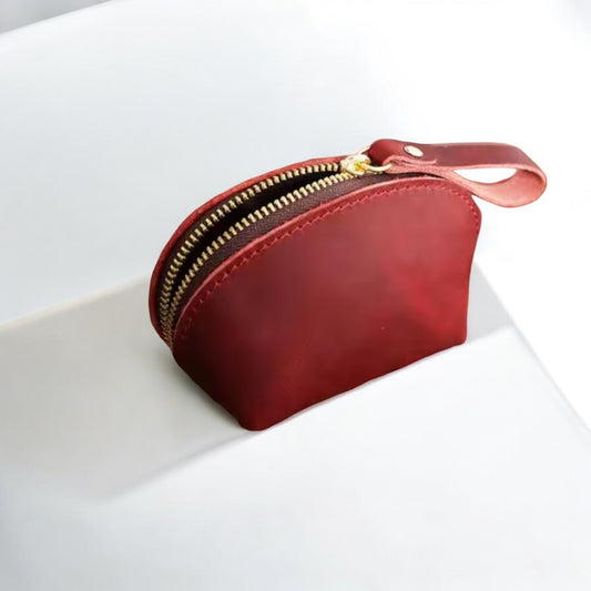 Personalised Crazy Horse Leather Coin Pouch – Handmade Zipper Wallet for Everyday Use
