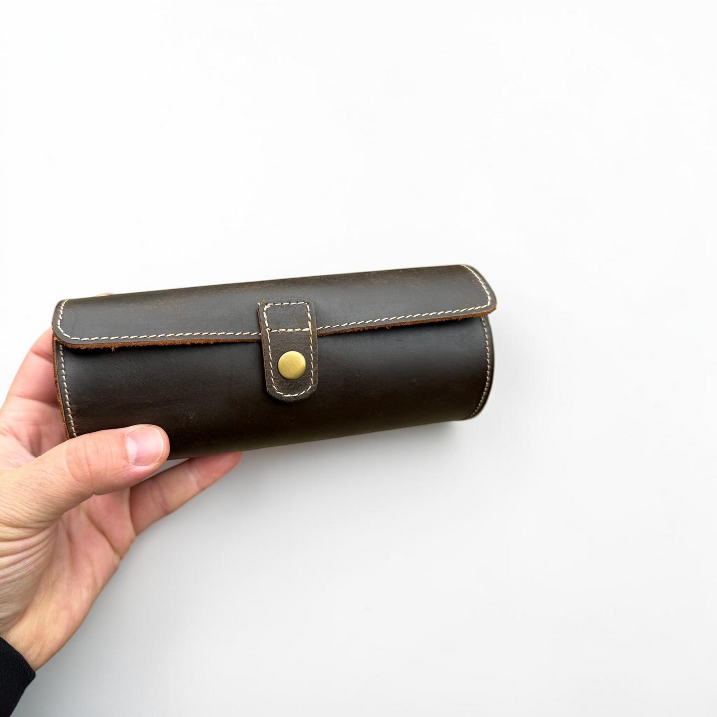 Leather Watch Roll for 3 Watches in Brown – Handmade Full Grain Leather Travel Case – Father's Day Gift for Him