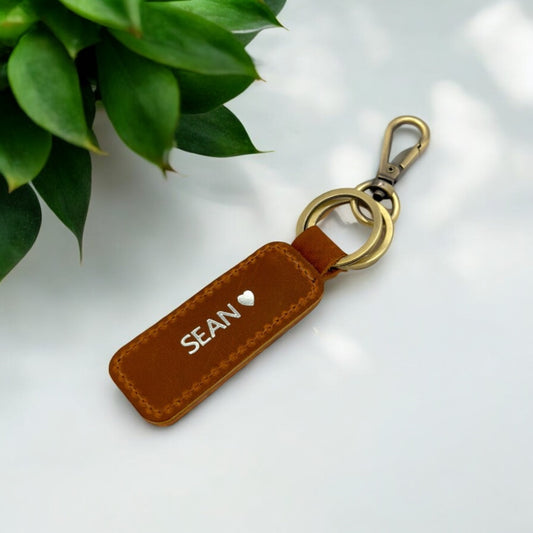 Handmade Crazy Horse Leather Keychain with Hook & Double Rings – Personalised Gift