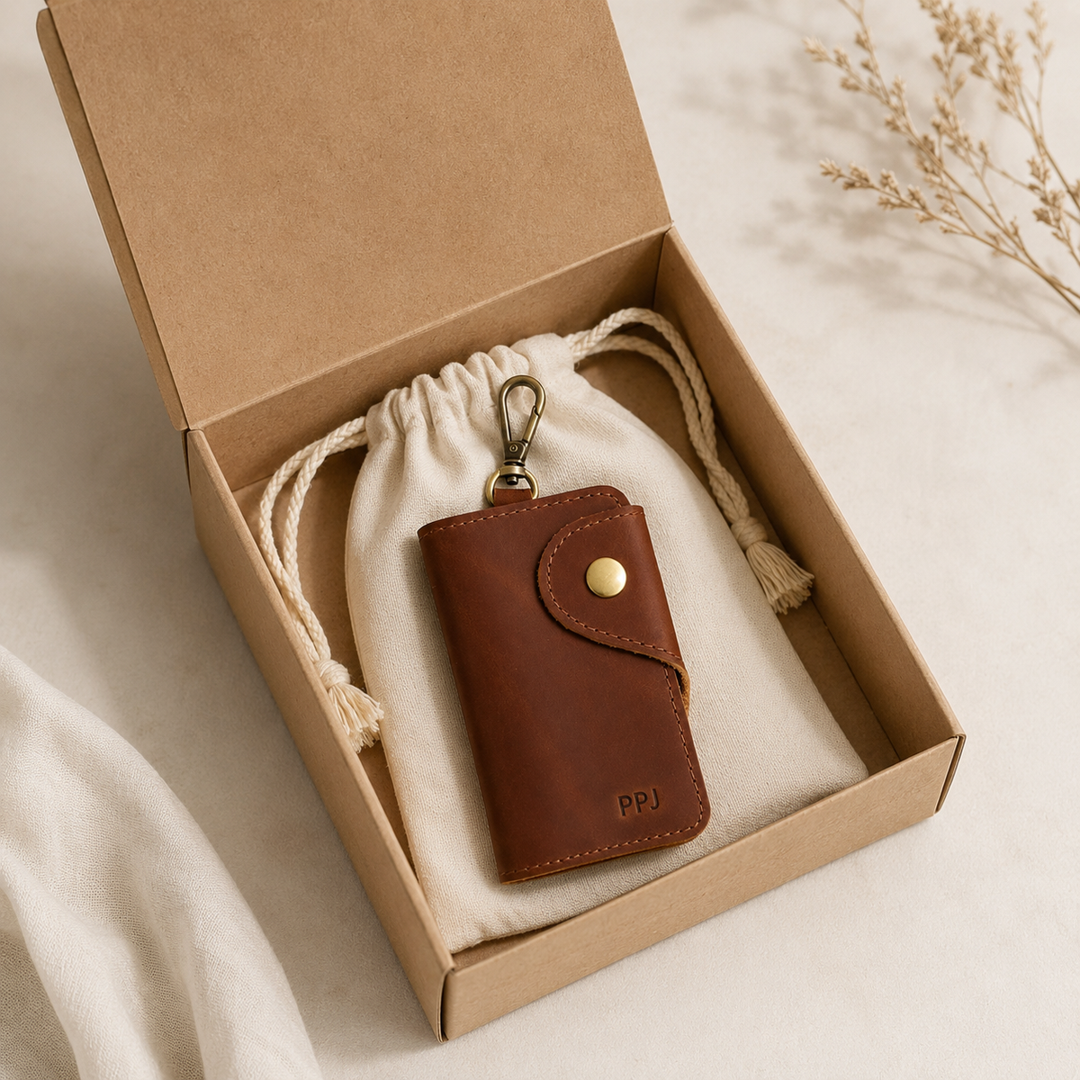 Personalised Leather Key Holder with 6 Hooks & Card Holder