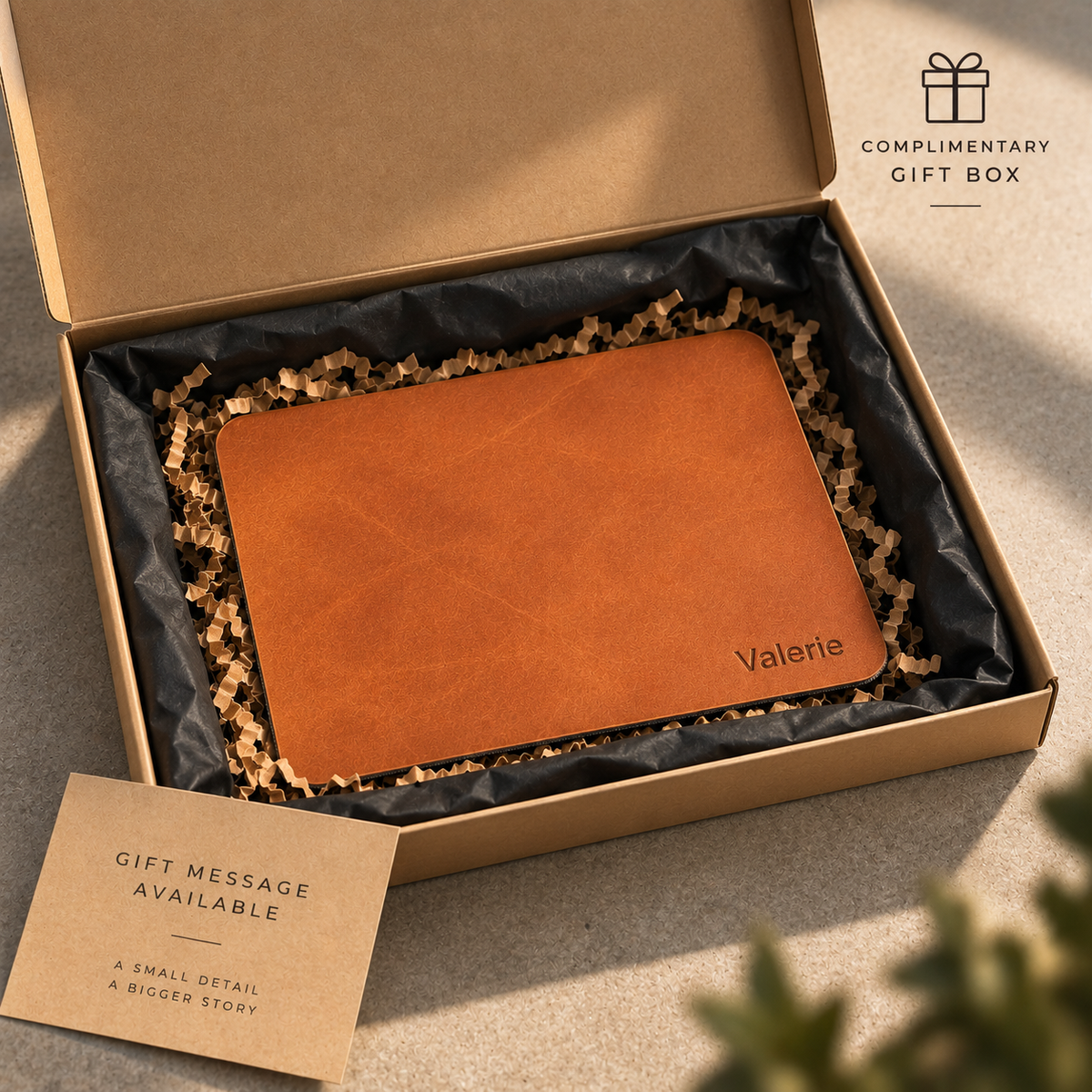 Personalised Leather Mouse Mat – 18 × 22 cm