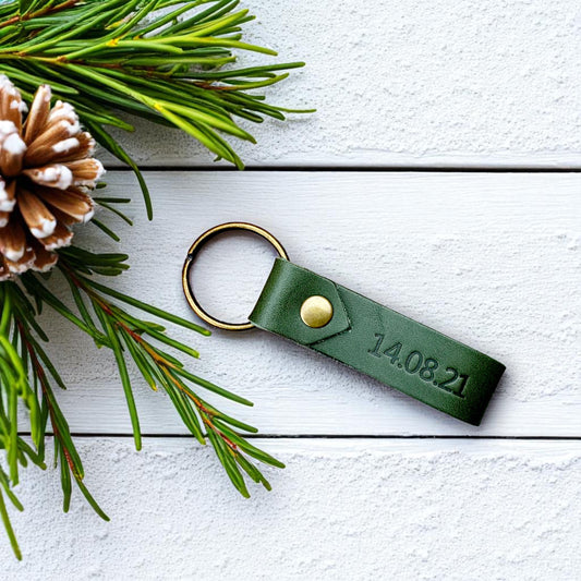 Personalised Leather Keyring – Custom Initials, Date or Name – Handmade in Stamford, UK