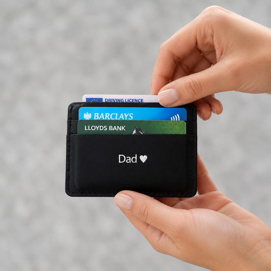 Personalised Slim Leather Card Holder – Father's Day Gift for Him & Her, Leather Anniversary