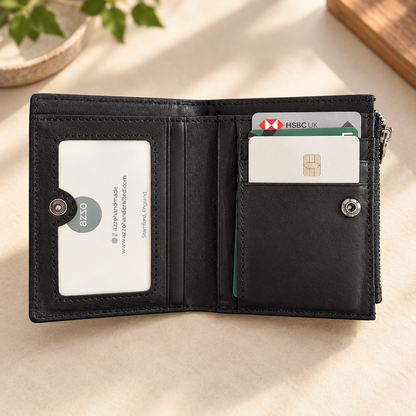 Personalised Men's Wallet – Compact Bifold Wallet with Zipper Pockets
