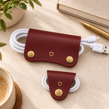 Personalised Leather Cable Tidy Set – Large & Small Christmas Gift