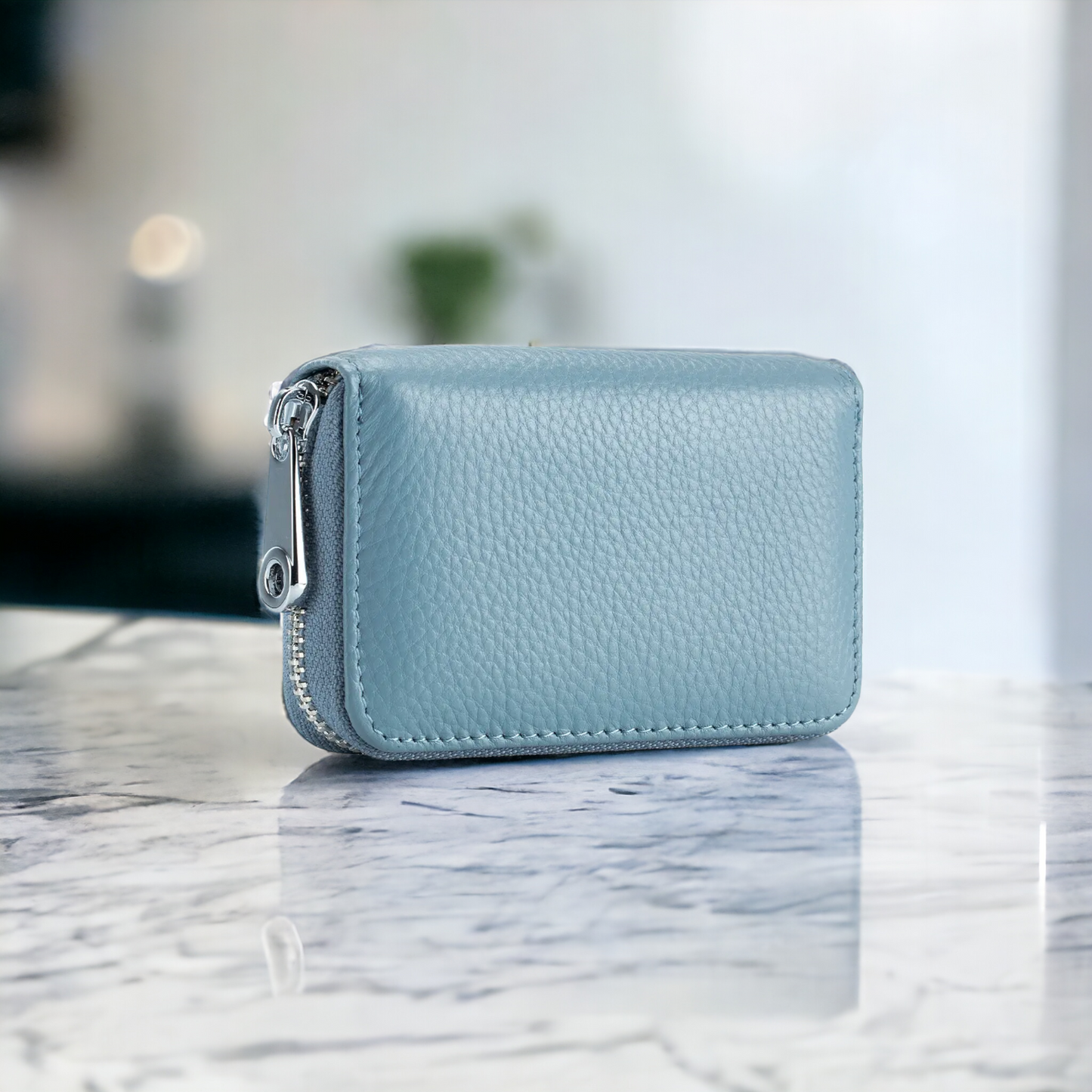 RFID Leather Card Holder with Zipper – Personalised Full Grain Leather Wallet – Mother’s Day & Anniversary Gift UK