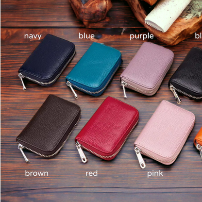 RFID Leather Card Holder with Zipper – Personalised Full Grain Leather Wallet – Mother’s Day & Anniversary Gift UK