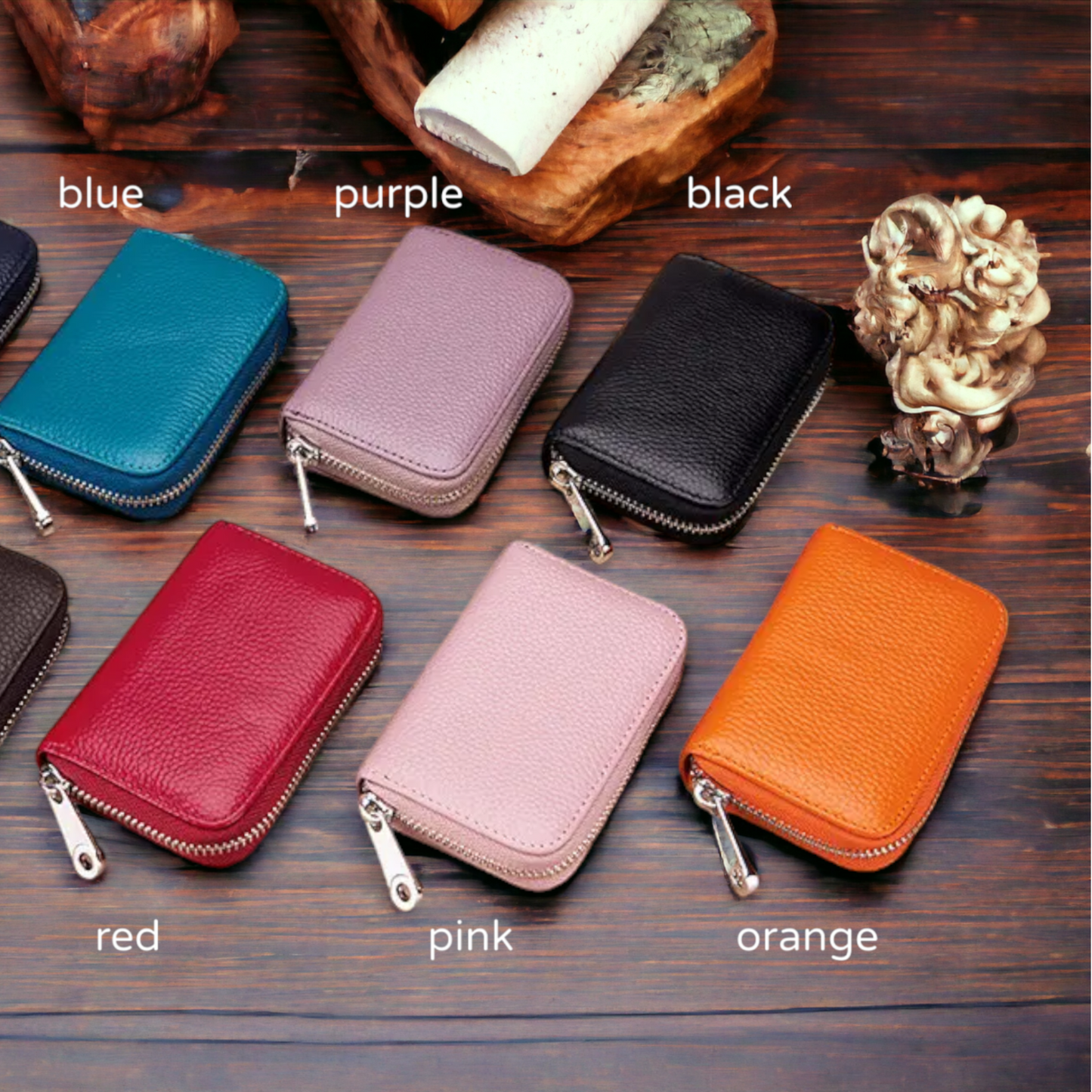 RFID Leather Card Holder with Zipper – Personalised Full Grain Leather Wallet – Mother’s Day & Anniversary Gift UK