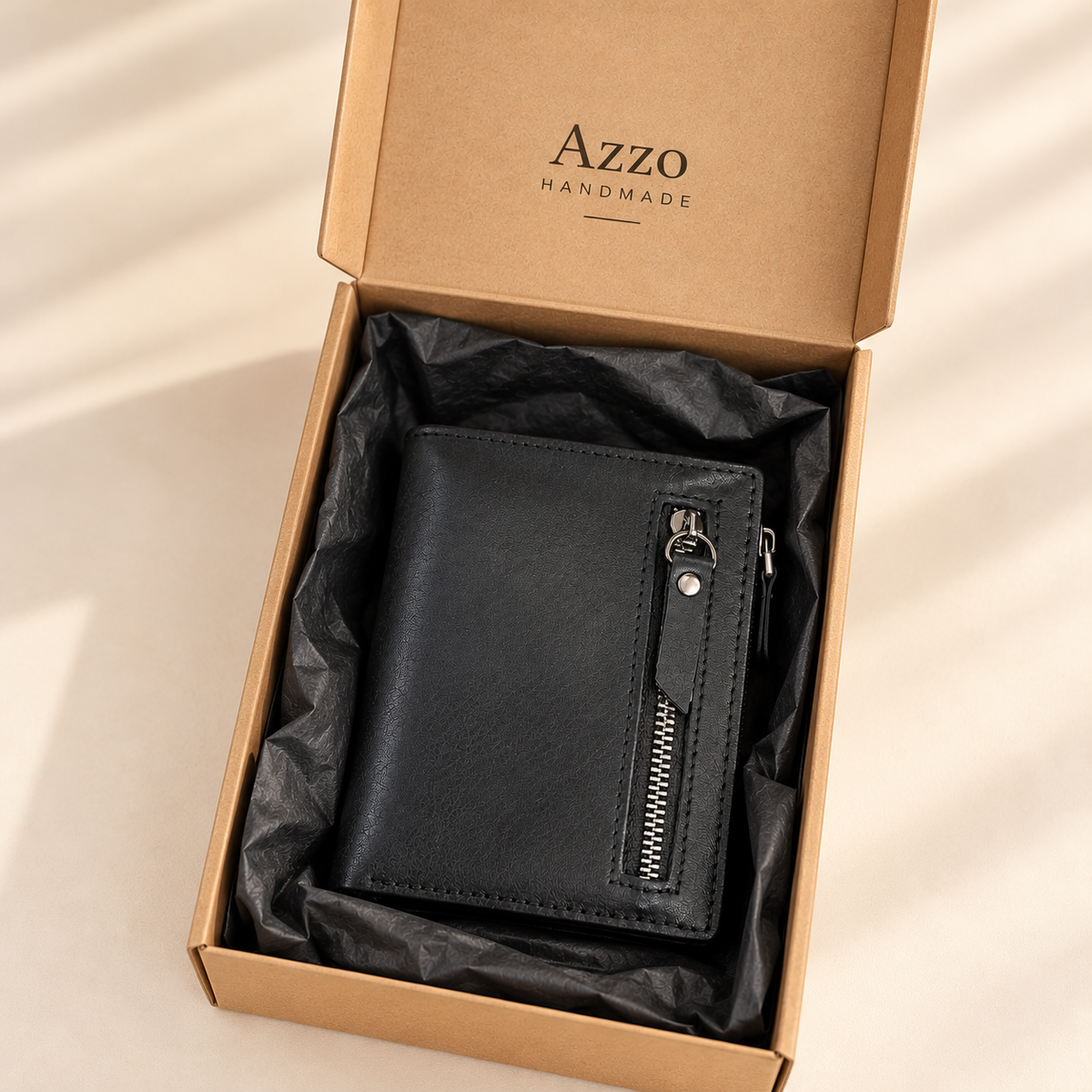 Personalised Men's Wallet – Compact Bifold Wallet with Zipper Pockets