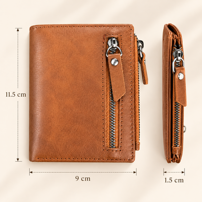 Personalised Men's Wallet – Compact Bifold Wallet with Zipper Pockets