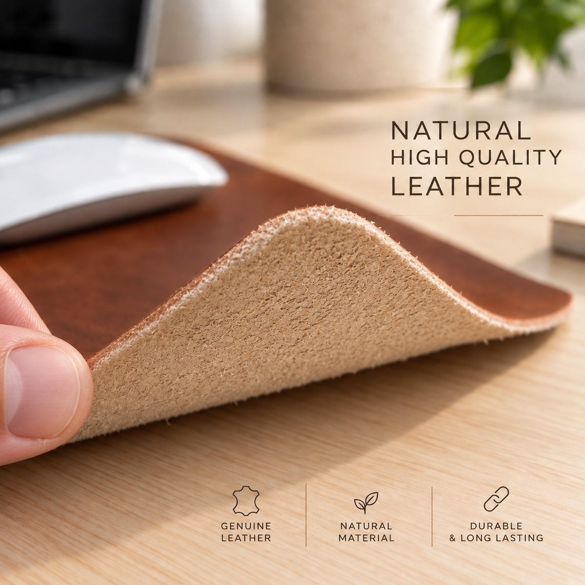 Personalised Leather Mouse Mat – 18 × 22 cm