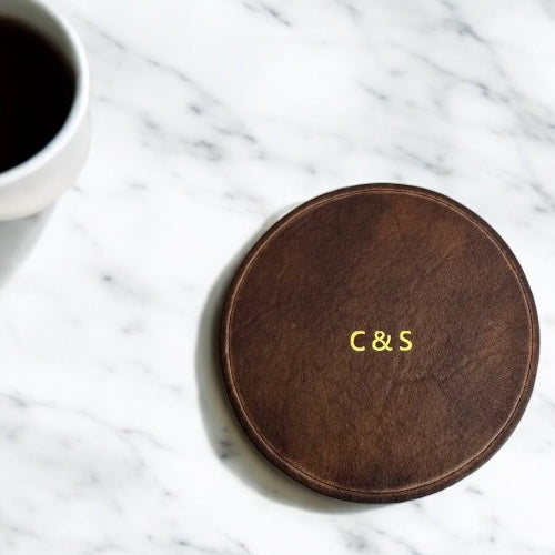 Monogrammed  leather coaster