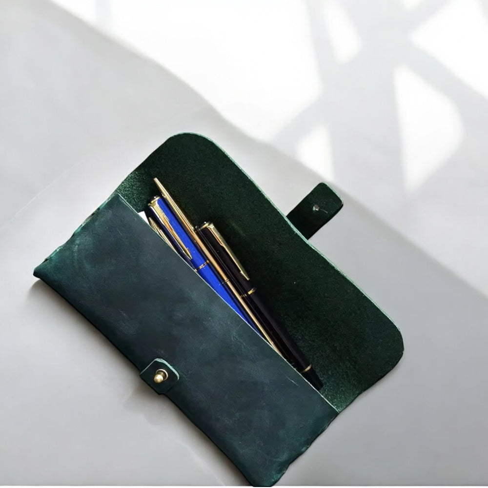 Personalised leather organiser green