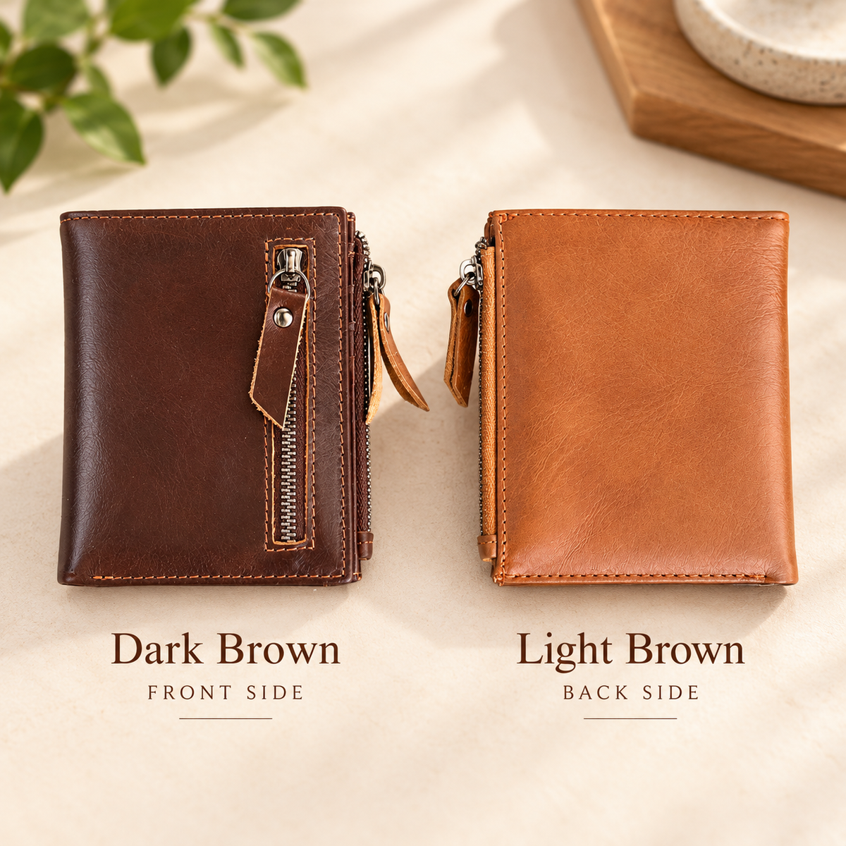 Personalised Men's Wallet – Compact Bifold Wallet with Zipper Pockets