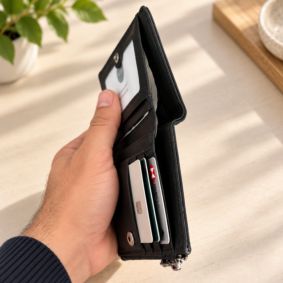 Personalised Men's Wallet – Compact Bifold Wallet with Zipper Pockets