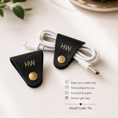 Personalised Handmade Leather Small Cable Tie – Stylish Durable Cable Organiser Gift