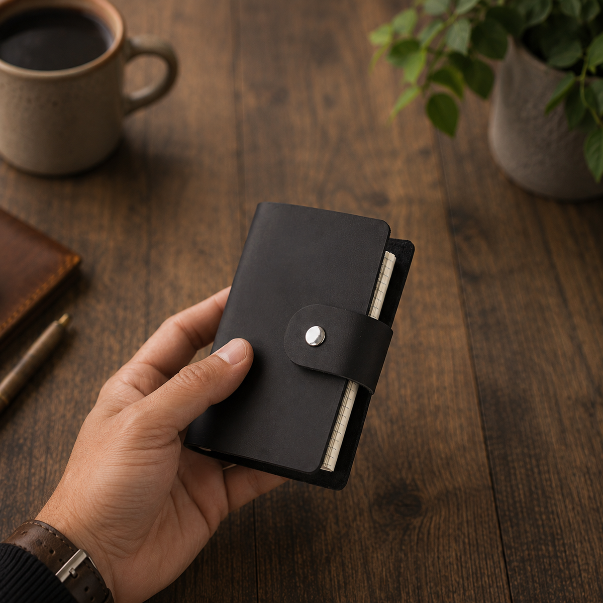 Personalised Leather Pocket Journal - A8 Notebook, Handmade Gift for Students