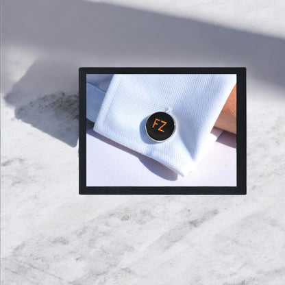 personalised black leather cufflink 