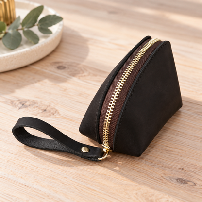 Personalised Crazy Horse Leather Coin Pouch – Handmade Zipper Wallet for Everyday Use
