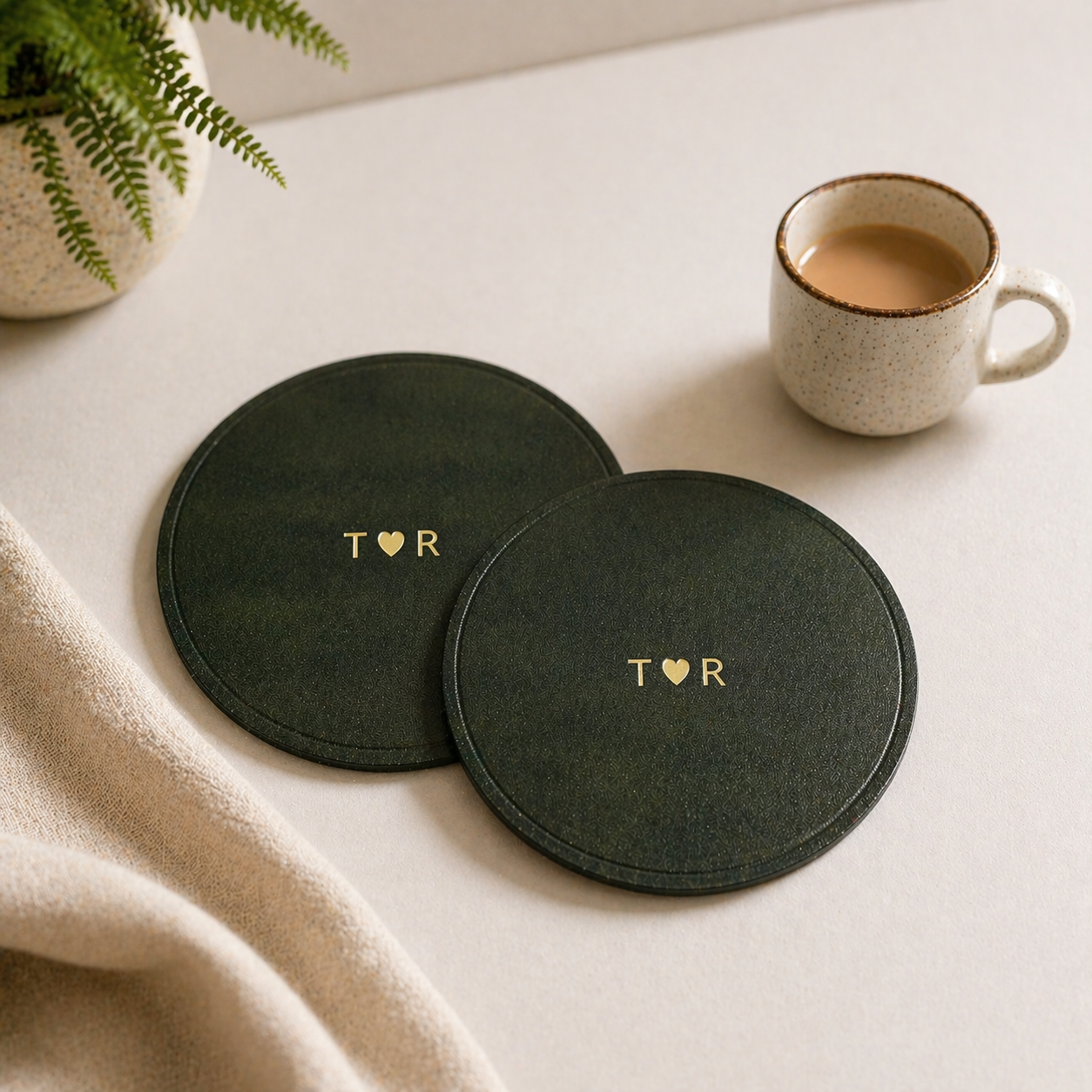 Personalised Leather Coaster Set – Handmade Full Grain Leather Coasters – Custom Engraved Gift