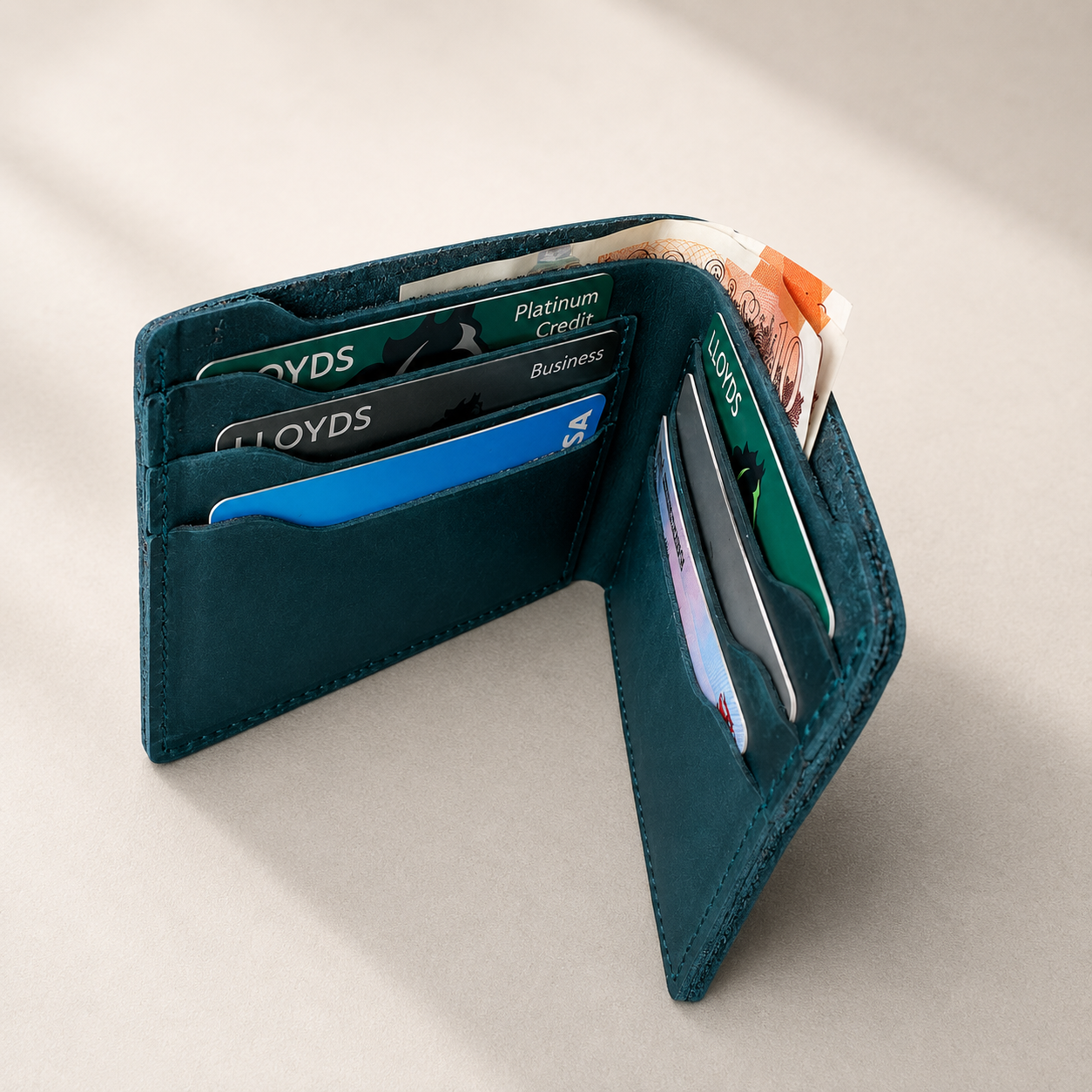 Slim full grain leather bifold wallet for men