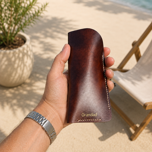 Personalised handmade leather glasses case for men