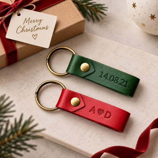 Personalised Leather Keyring – Custom Leather Keychain, Gift for Him & Her