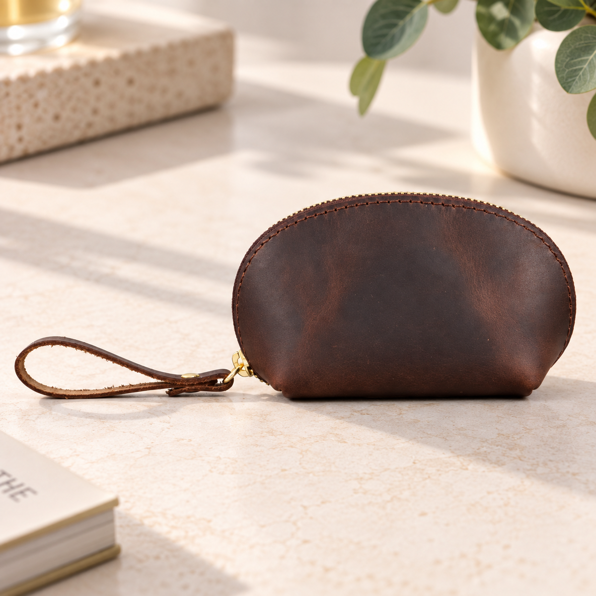 Personalised Crazy Horse Leather Coin Pouch – Handmade Zipper Wallet for Everyday Use