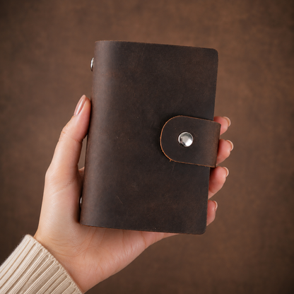Personalised Leather Pocket Journal - A8 Notebook, Handmade Gift for Students