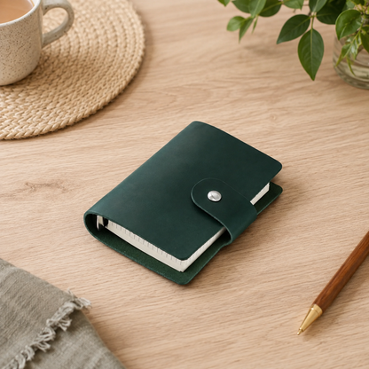 Personalised Leather Pocket Journal - A8 Notebook, Handmade Gift for Students