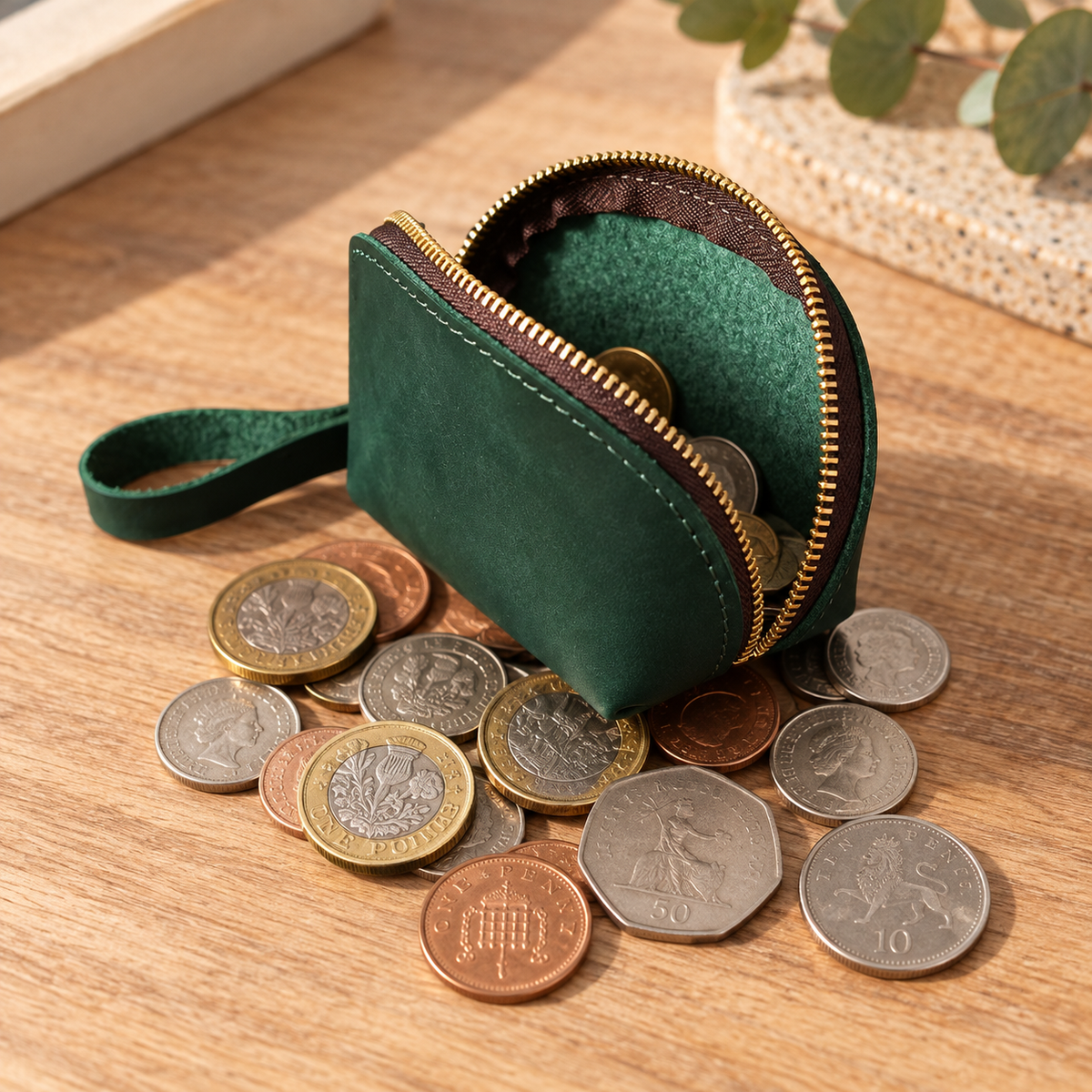Personalised Crazy Horse Leather Coin Pouch – Handmade Zipper Wallet for Everyday Use