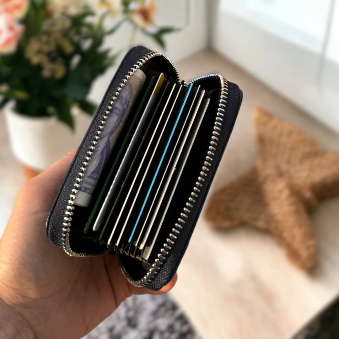 RFID Leather Card Holder with Zipper – Personalised Full Grain Leather Wallet – Mother’s Day & Anniversary Gift UK