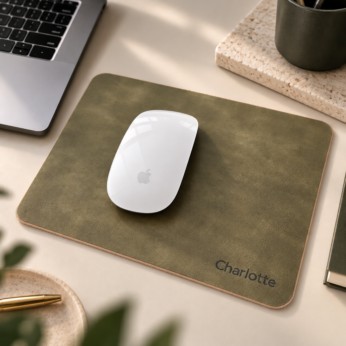 Personalised Leather Mouse Mat – 18 × 22 cm