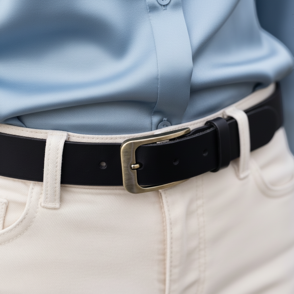 Personalised leather belt for women worn with jeans, handmade vegetable tanned full grain leather belt in black colour