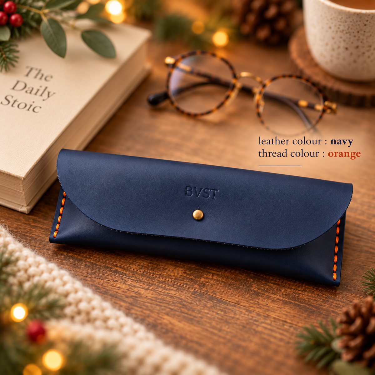 Hand Stitched Personalised Leather Reading Glasses Case – Gift for Mom