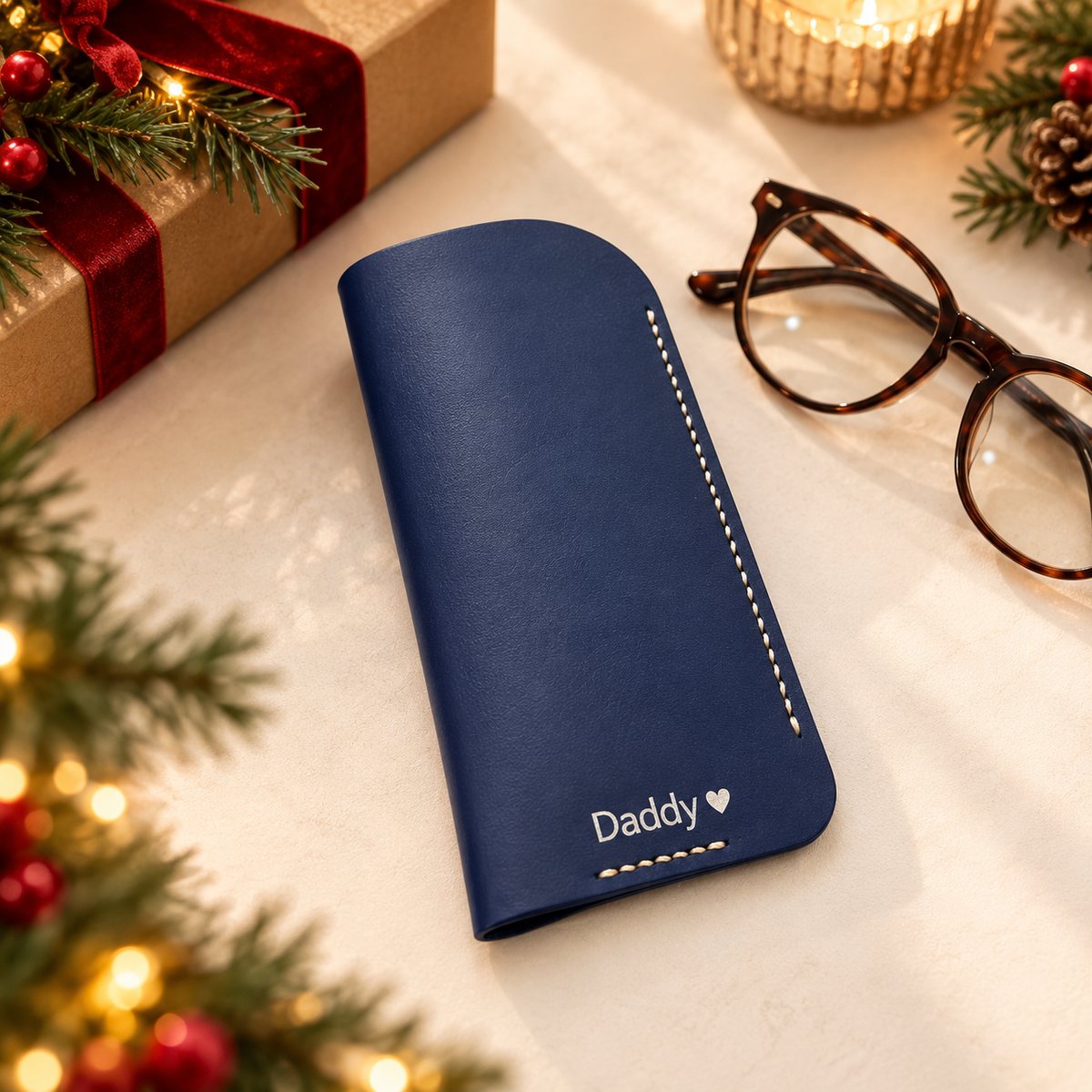 Personalised Leather Glasses Case – Handmade Full-Grain Leather, Gift for Him & Her