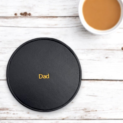 personalised black leather coaster