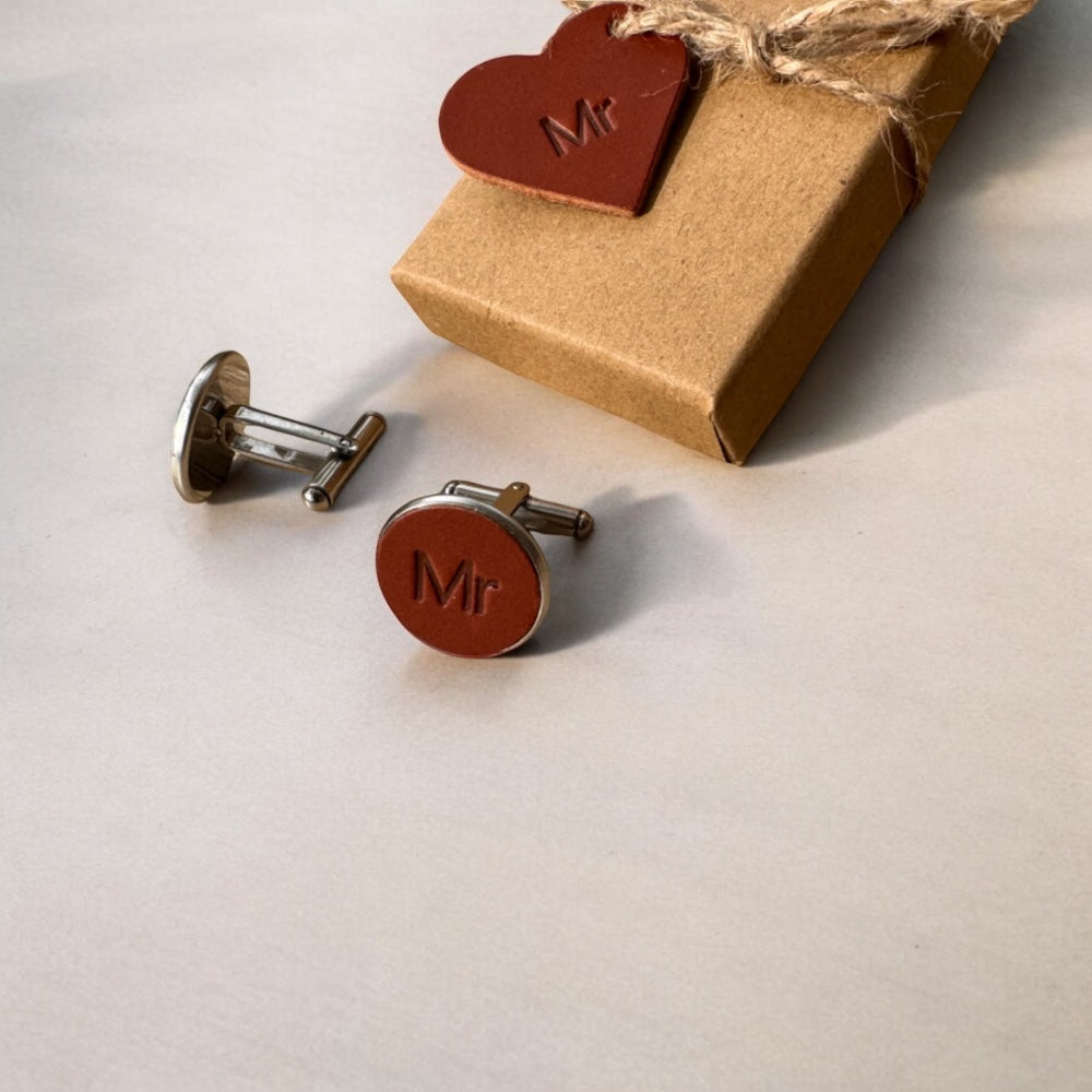 personalised leather cufflink for man