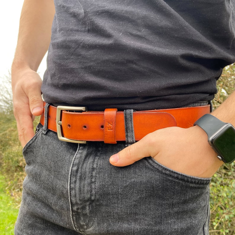 personalised leather men belt in brown