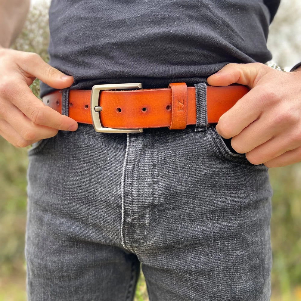 personalised leather men's belt tan colour