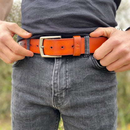 personalised leather men's belt tan colour