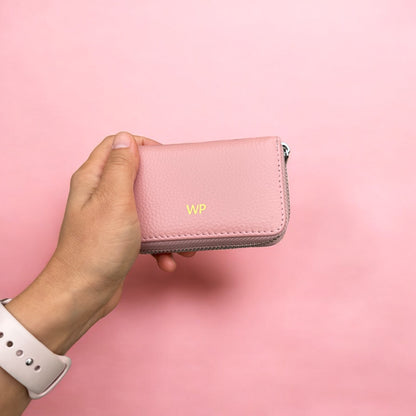 RFID Leather Card Holder with Zipper – Personalised Full Grain Leather Wallet – Mother’s Day & Anniversary Gift UK