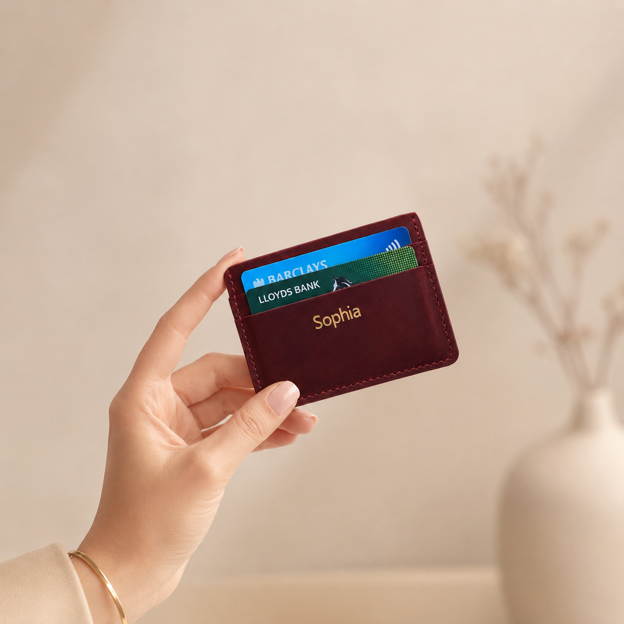 Personalised Slim Leather Card Holder – Father's Day Gift for Him & Her, Leather Anniversary
