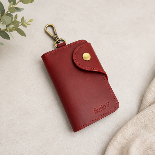 Personalised Leather Key Holder with 6 Hooks & Card Holder