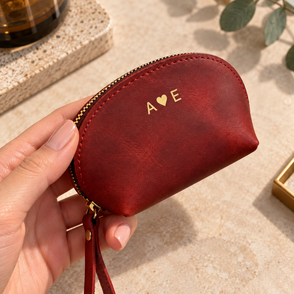Personalised Crazy Horse Leather Coin Pouch – Handmade Zipper Wallet for Everyday Use