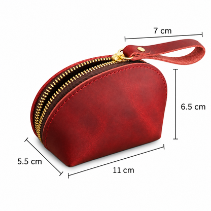 Personalised Crazy Horse Leather Coin Pouch – Handmade Zipper Wallet for Everyday Use