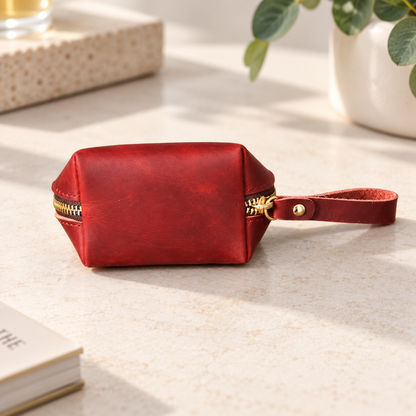 Personalised Crazy Horse Leather Coin Pouch – Handmade Zipper Wallet for Everyday Use