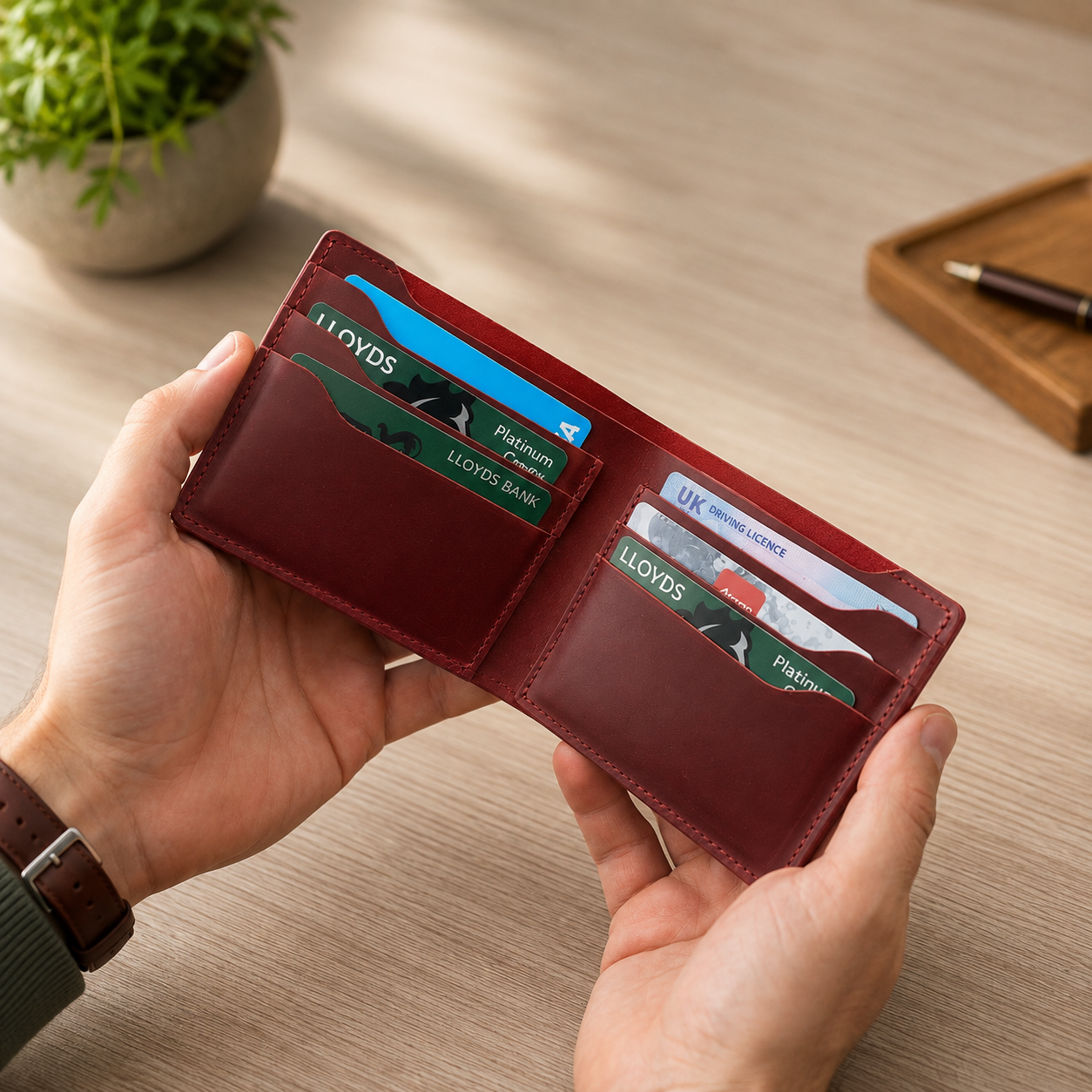 Personalised full grain leather wallet for men in Crazy Horse leather